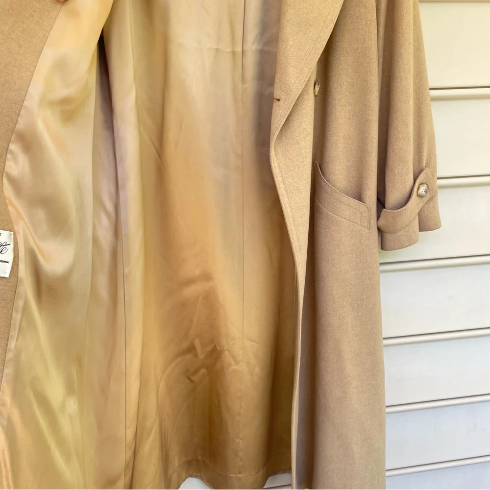 Fleurette Of California Camel Hair Double Breasted Long Trench Coat Tan L Work - Picture 7 of 14